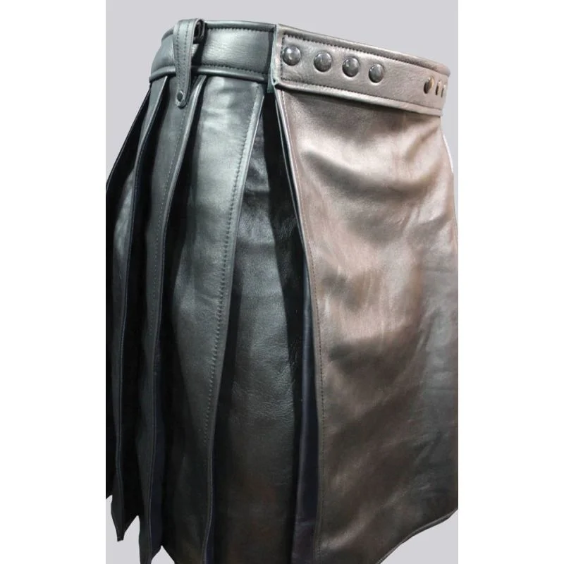 Black Pleated Leather Kilt