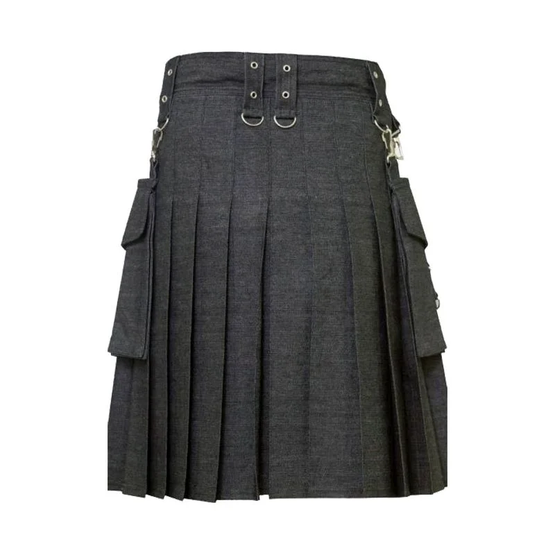 Elegant Black Denim Kilt