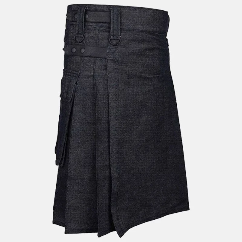 New Black Denim Kilt