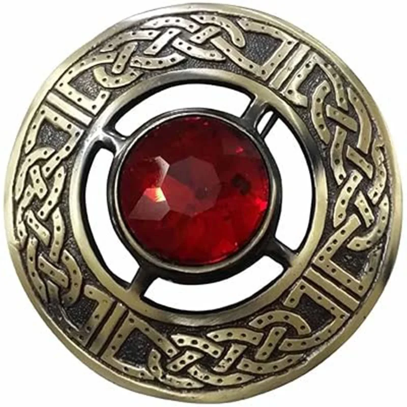 Red Stone Kilt Fly Plaid Brooch