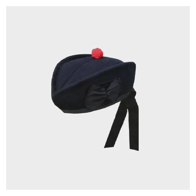 Plain Black Glengarry Cap Red Pom