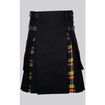 Black Cotton Buchanan Tartan Cargo Hybrid Kilt
