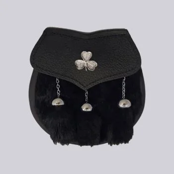 Black Rabbit Fur Shamrock Emblem Sporran