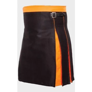 Box Pleated Black Orange Two Kilt