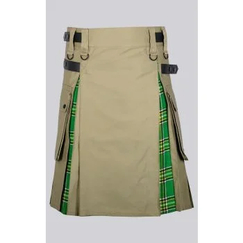 Khaki Cotton Hybrid Tartan Cargo Kilt