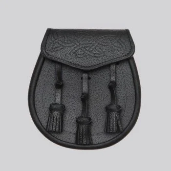 Black Leather Celtic Interweave Knotted Tassel Sporran