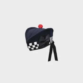 Pure Wool Black White Diced Glengarry Hat