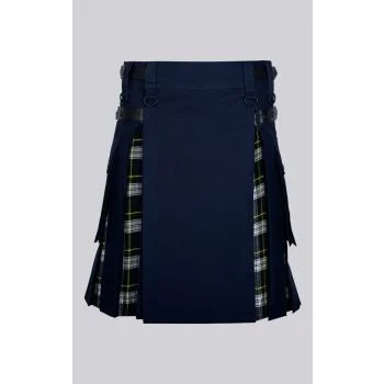 Navy Blue Cotton Dress Gordon Tartan Cargo Hybrid Kilt