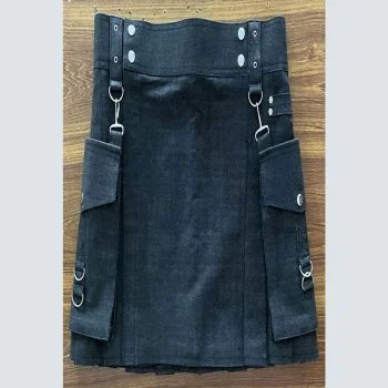 New Black Denim Kilt