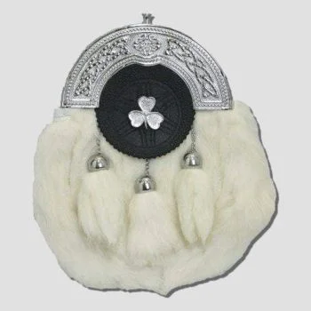 Chrome Plain Shamrock Targe White Rabbit Sporran