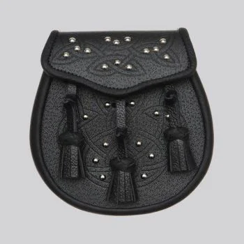 Black Celtic Embossed Studded Leather Sporran