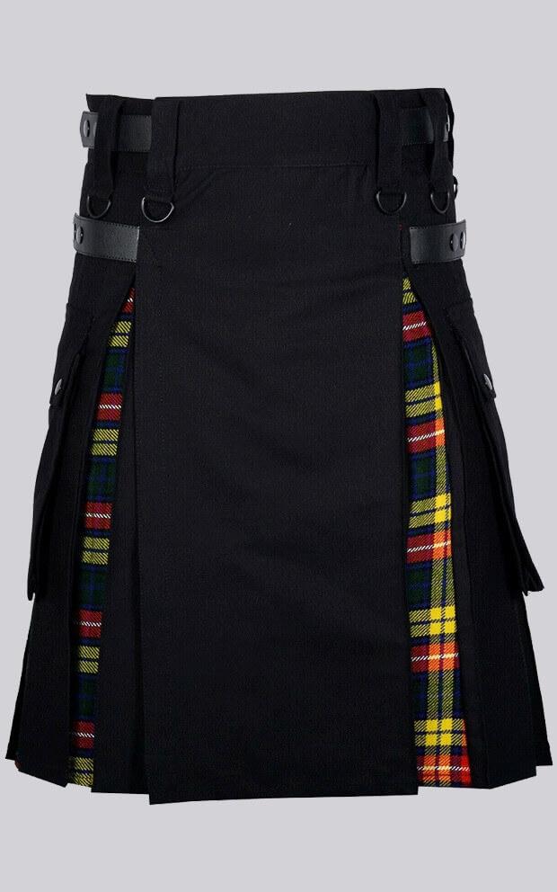 Black Cotton Buchanan Tartan Cargo Hybrid Kilt