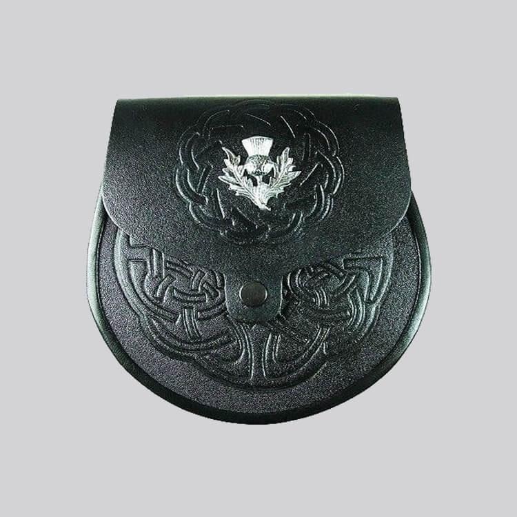 Thistle Crest Embossed Leather Sporran for Kilts