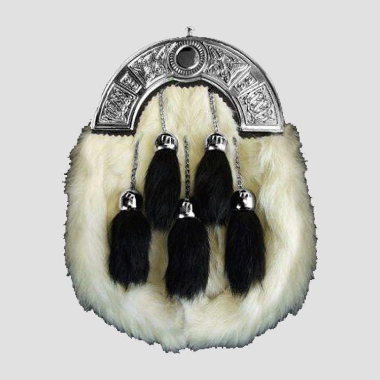 White Rabbit Sporran With Black Fur Tassels