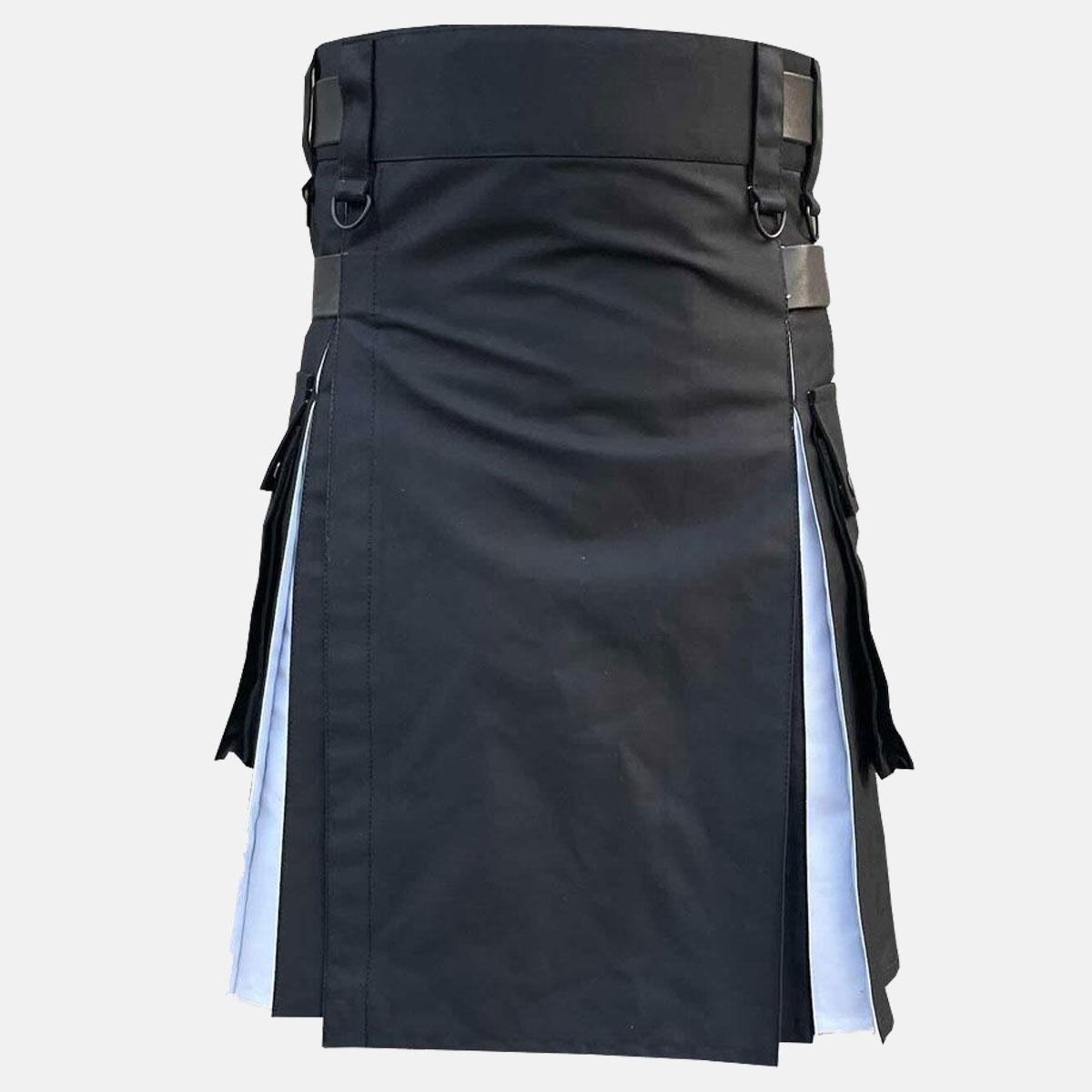 Black White Cargo Utility Kilt
