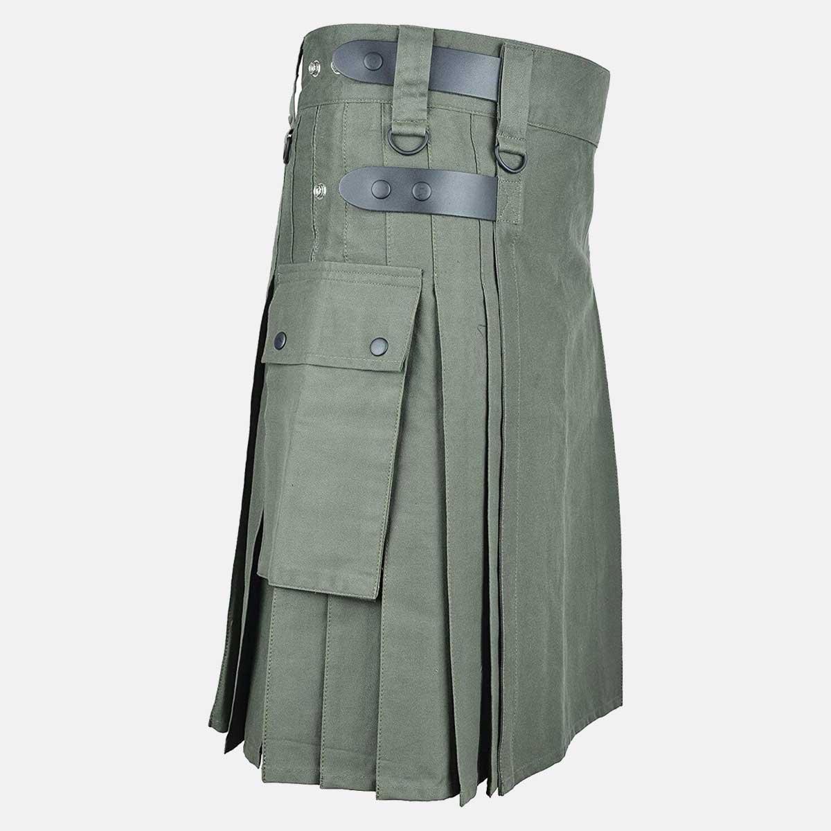 Olive Green Utility Kilt For Men