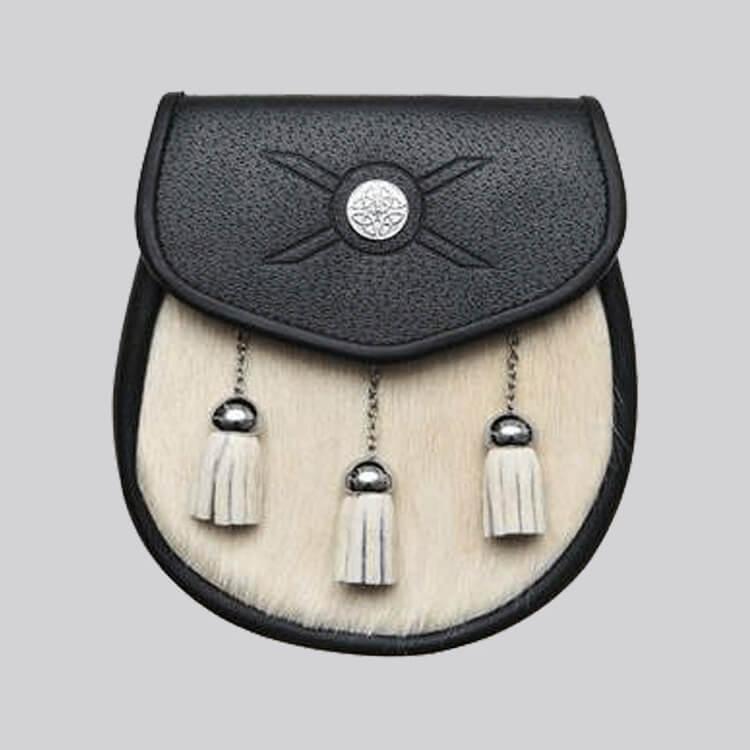 Natural Calfskin Sporran with Embossed Cross Studs