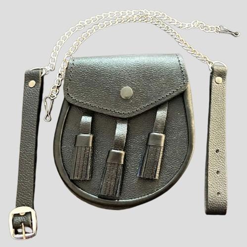 Black Leather Sporran With Chain