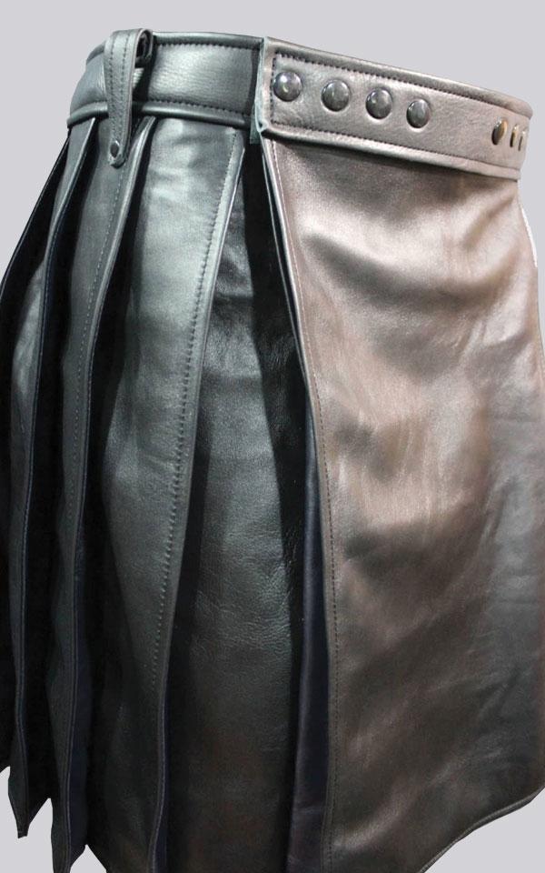 Black Pleated Leather Kilt