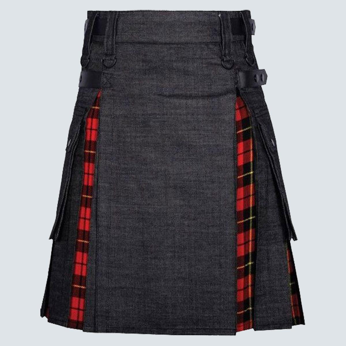 Slim Fit Denim Tartan Kilt