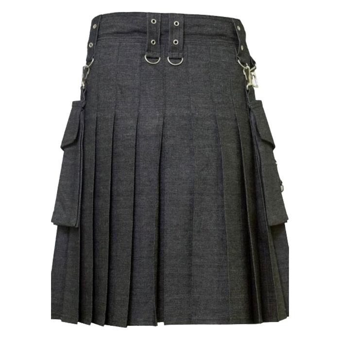 Elegant Black Denim Kilt