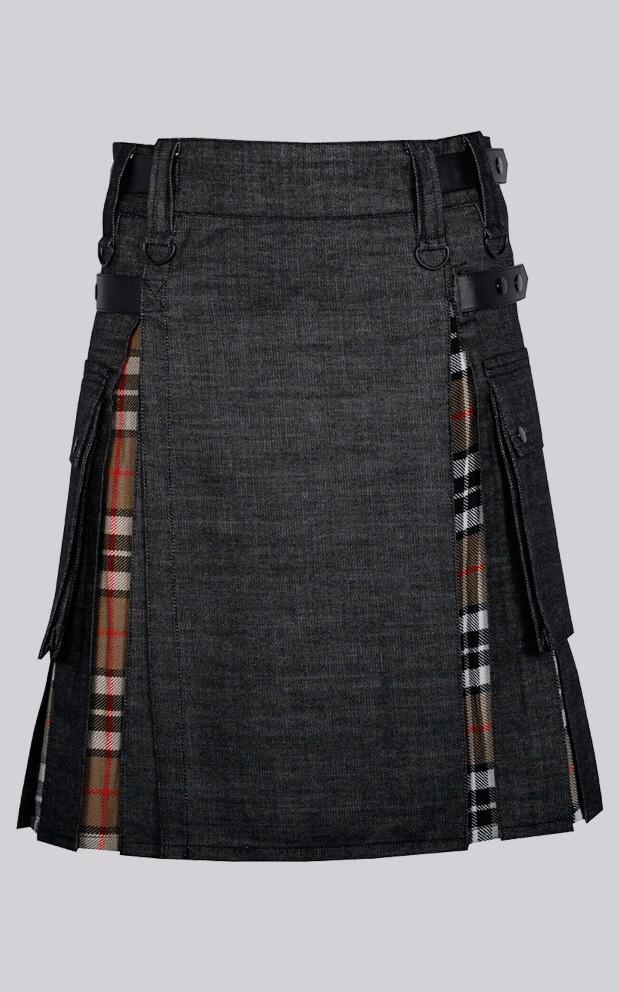 Black Denim Tartan Hybrid Kilt