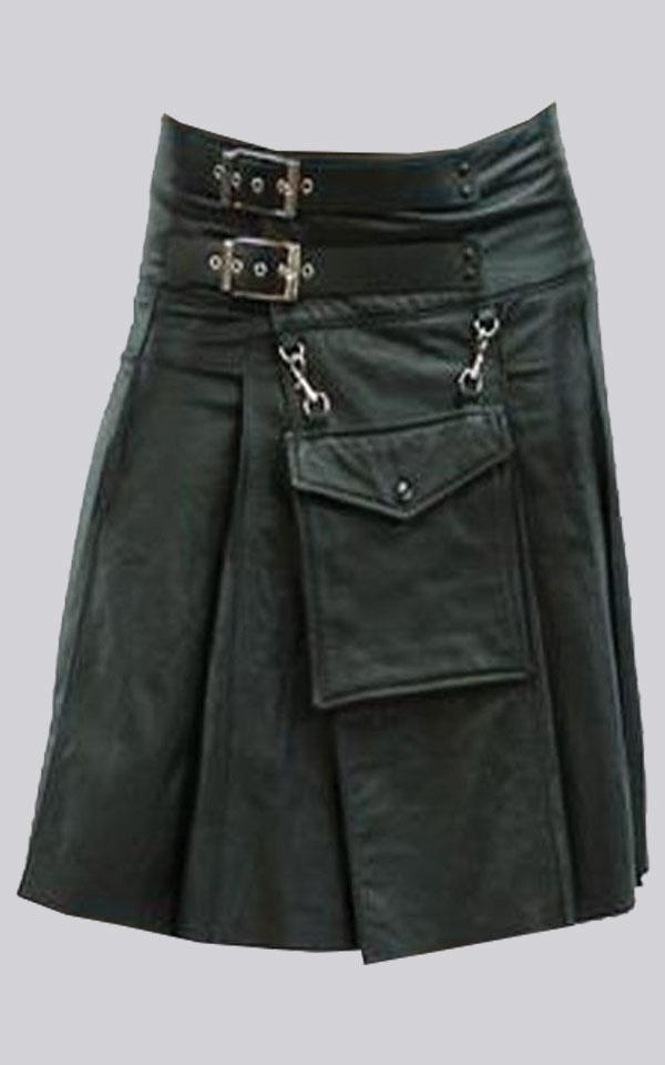 New Black Leather Kilt