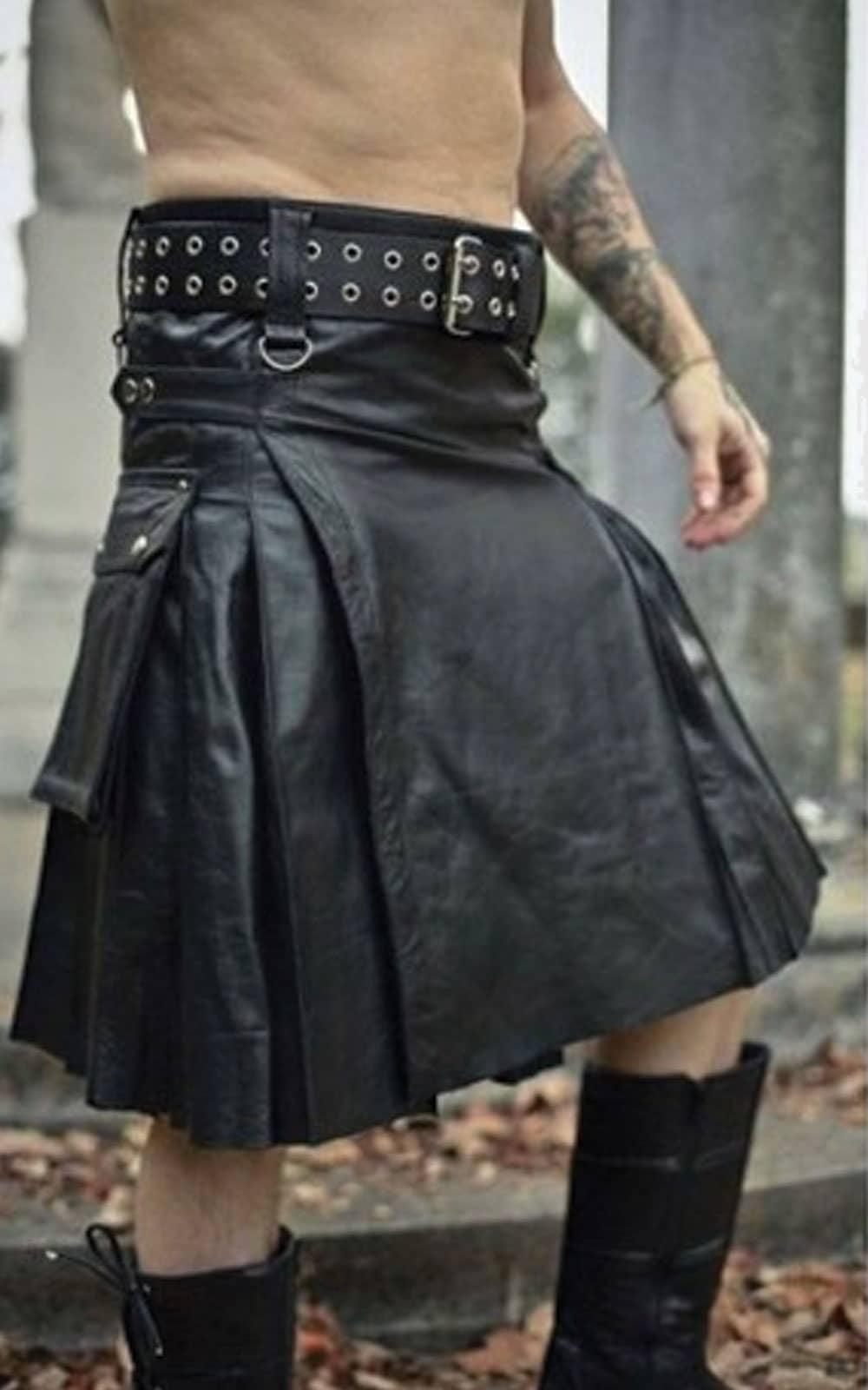 Black Leather Kilt For Men