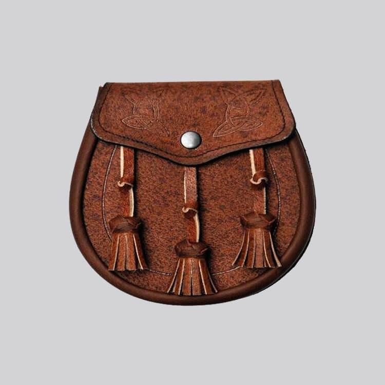 Khaki Leather Twin Swirl Celtic Embossed Sporran