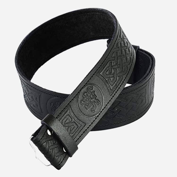 Black Leather Thistle Embossed Kilt Belt