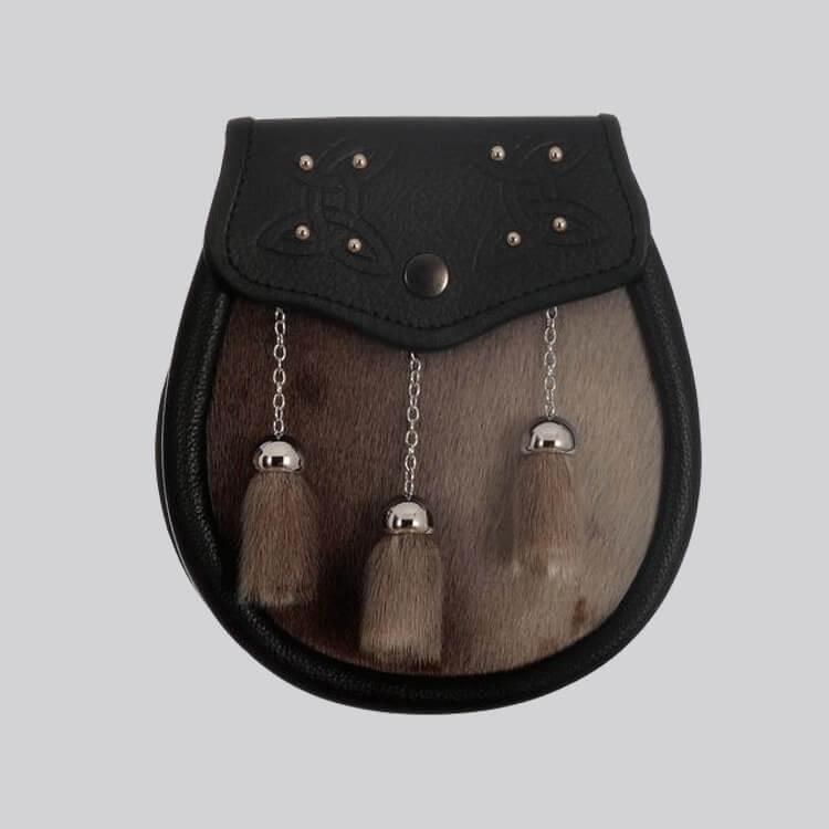 Natural Sealskin Studded Celtic Embossed Sporran