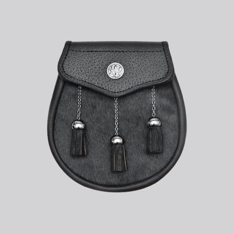 Elegant Black Calfskin Celtic Sporran for Kilts