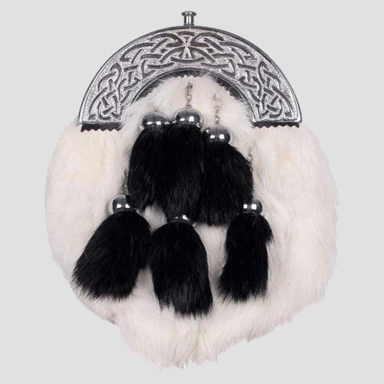 Luxury White Rabbit Sporran with Fur Tassels