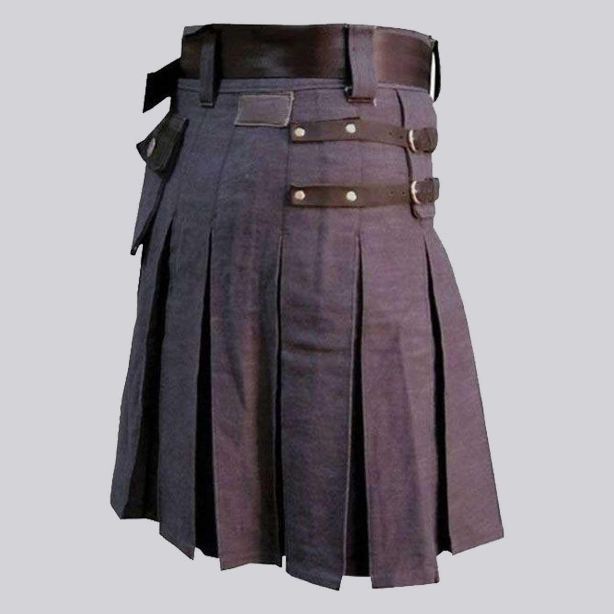 Heavy Duty Denim Leather Kilt
