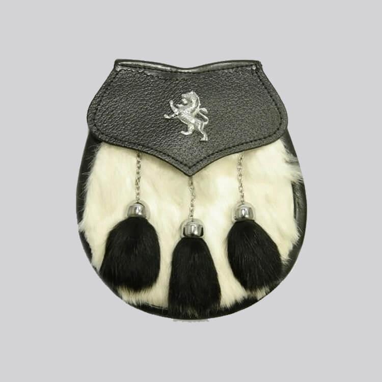 White Black Rabbit Fur Lion Crest Sporran