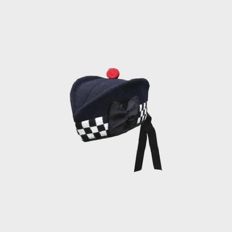 Pure Wool Black White Diced Glengarry Hat
