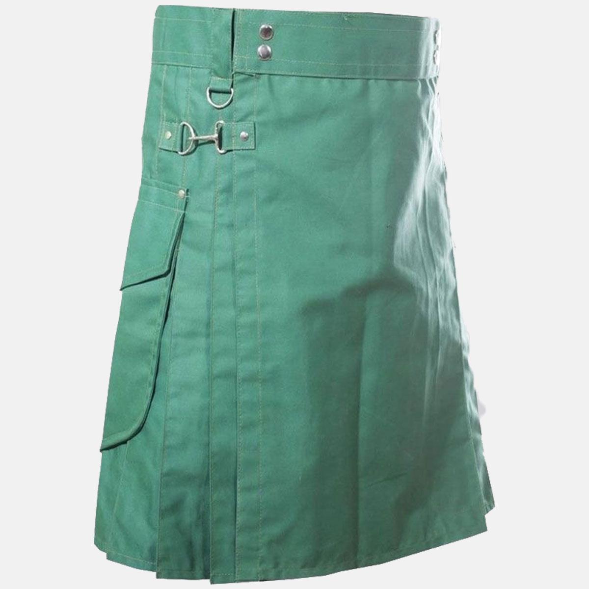Green Utility Kilt With Cargo Pocket