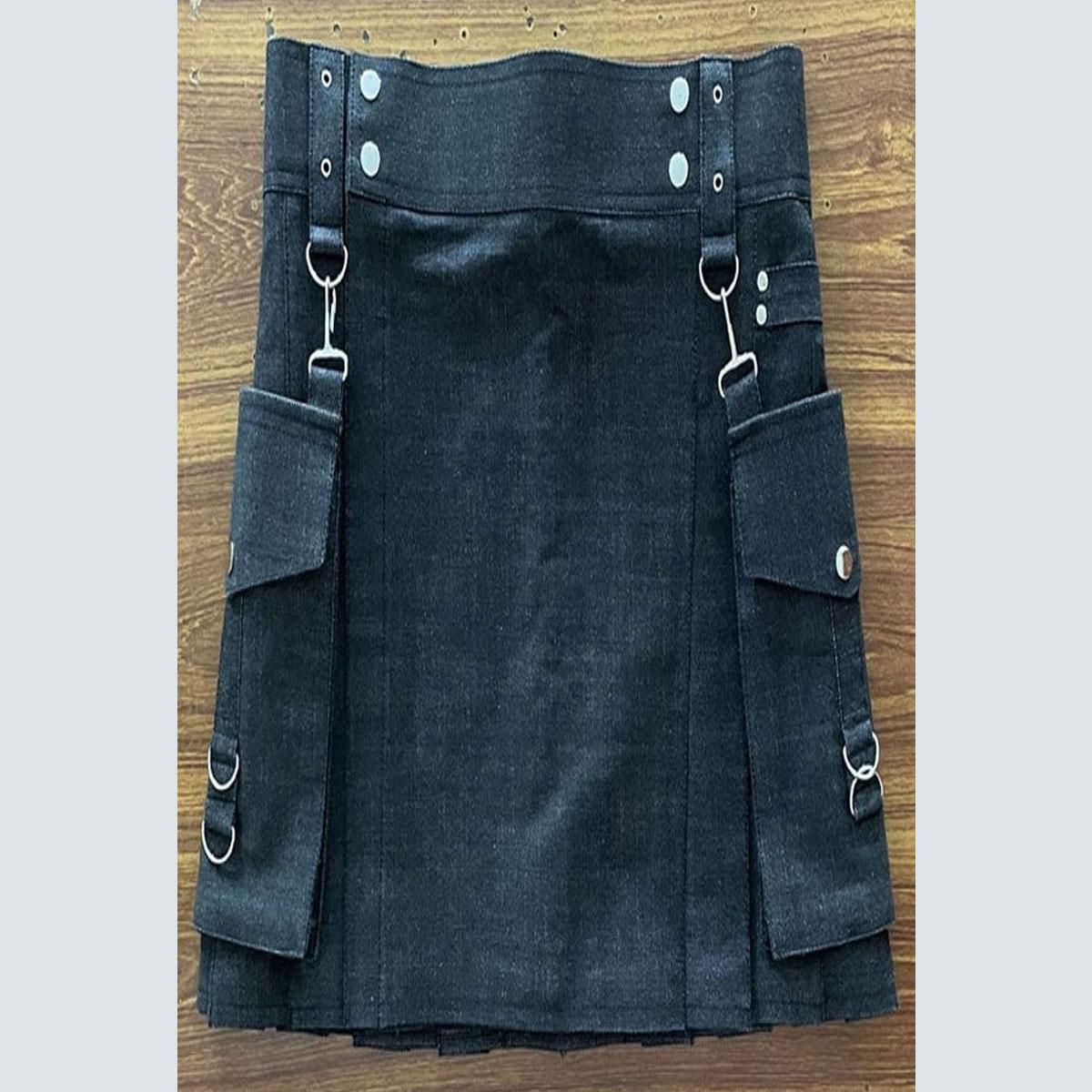 New Black Denim Kilt