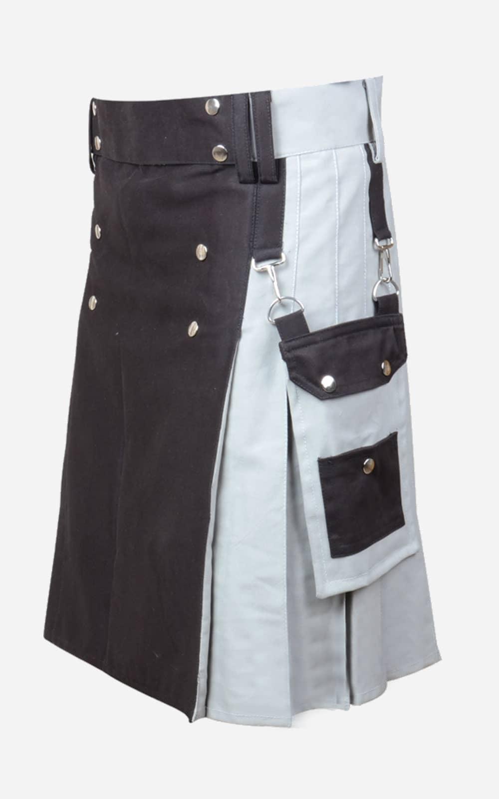 Scottish Black Gray Cotton Kilt