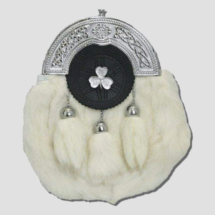 Chrome Plain Shamrock Targe White Rabbit Sporran
