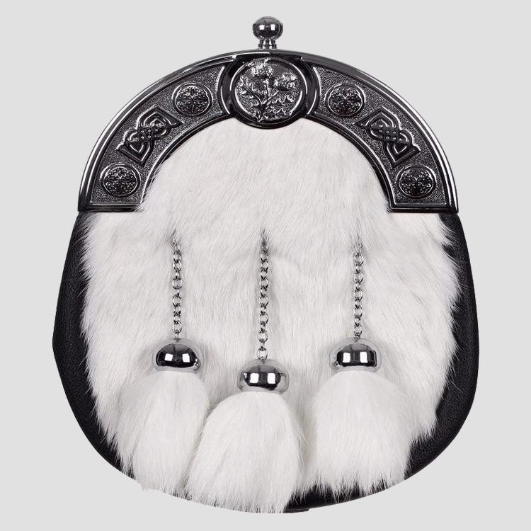 Thistle Boss White Rabbit Fur Sporran
