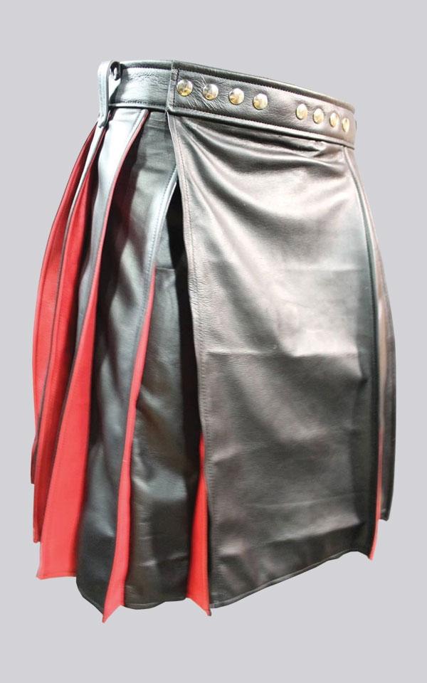 Black Red Leather Kilt