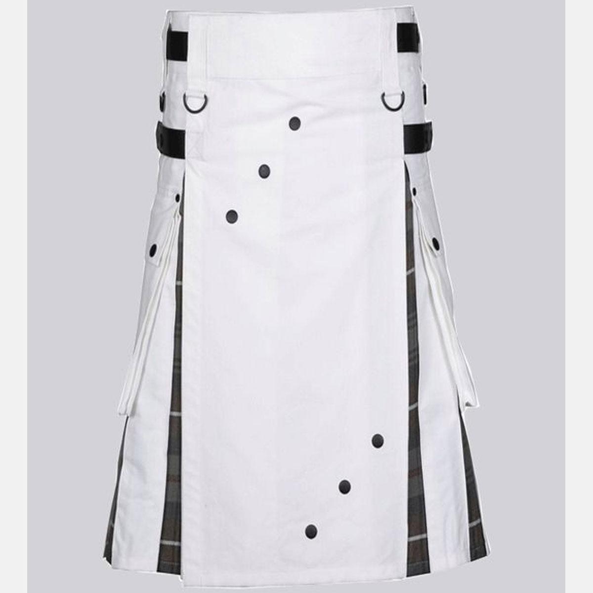 Mens White Cotton Utility Hybrid Kilt