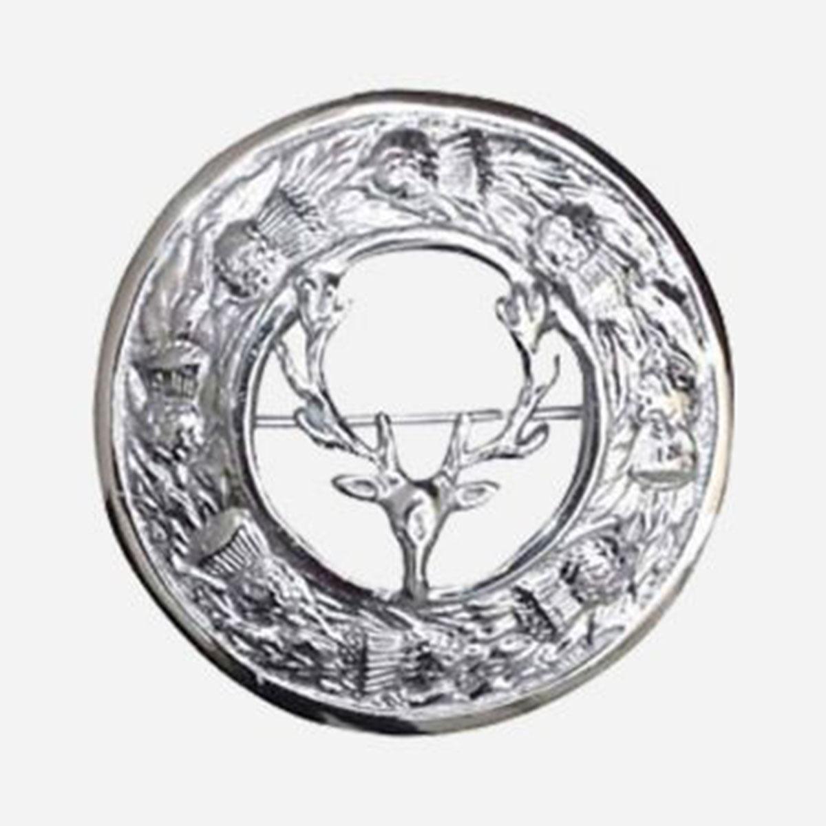 enameled stag head kilt brooch, kilt accessories, plaid brooches