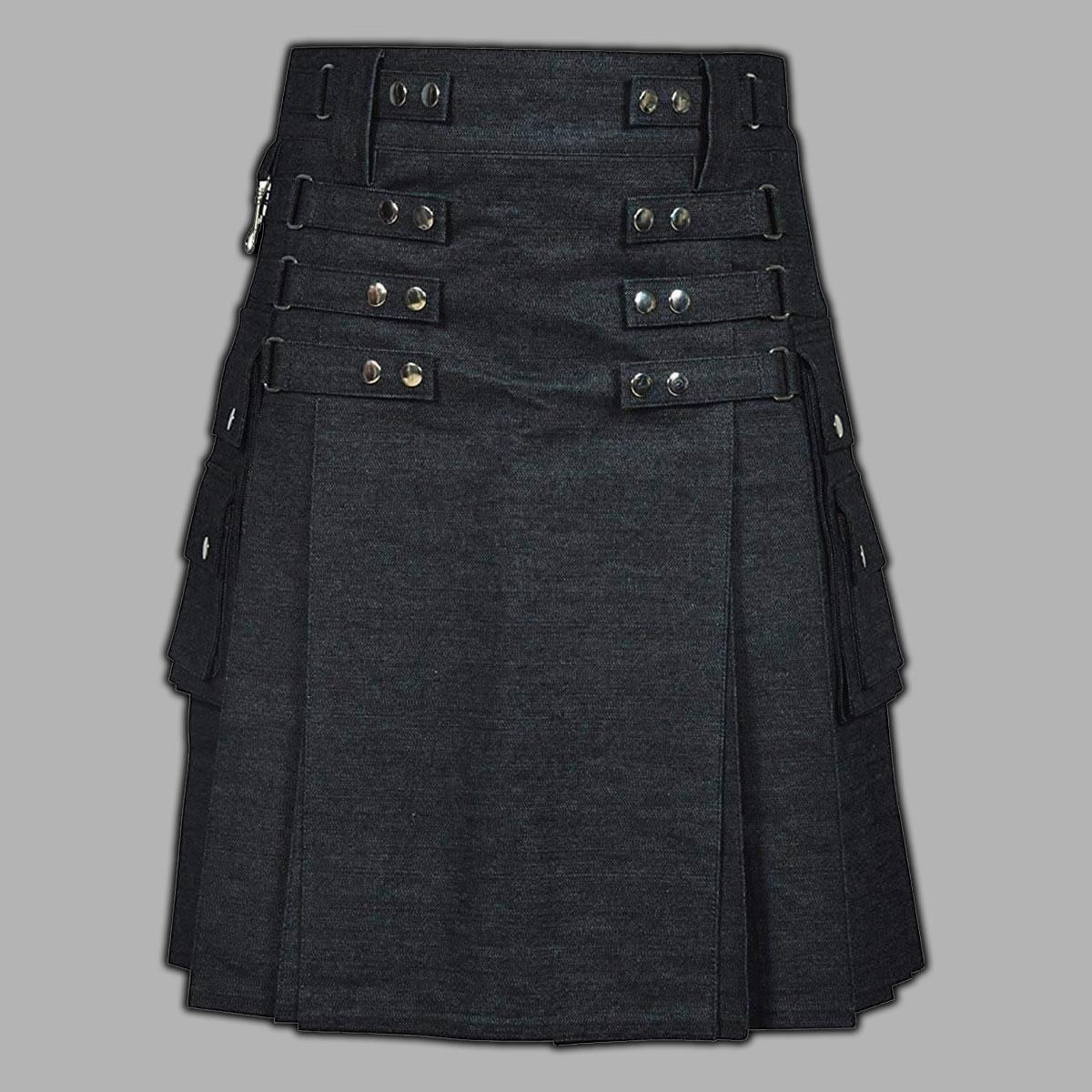 Black Denim Kilt For Women